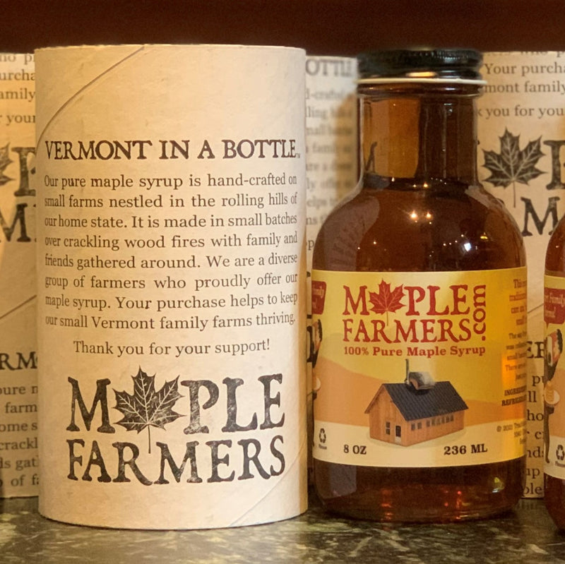 pure Vermont maple syrup from Maple Farmers shipped in printed tubes