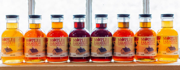Pure Vermont maple syrup comes in many colors ranging from Fancy (Golden) to Very Dark.
