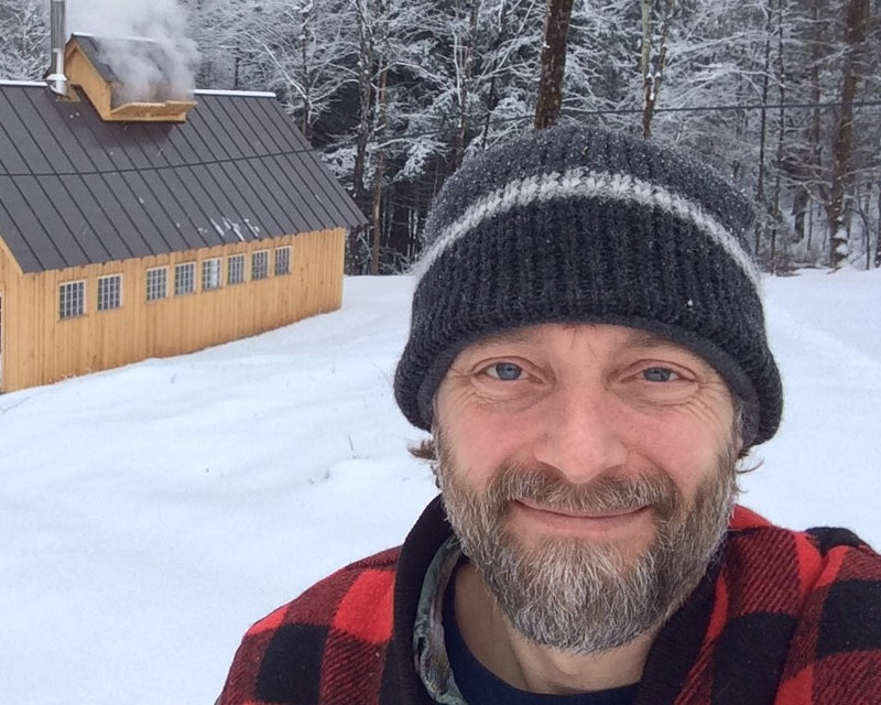 standing in front of the sugarhouse where we make the best pure Vermont maple syrup from Traditional Maple Farmers - small batch wood-fired Vermont maple syrup direct from the farm