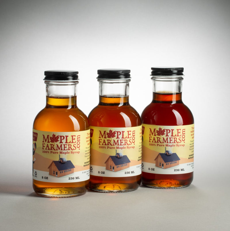 Three half pints of pure maple syrup is a great way to enjoy the different flavors of maple syrup